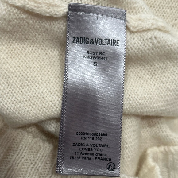 Zadig & Voltaire Rosy Cashmere Wool V-Neck Pullover Sweater Size Small NWT Sugar - Picture 8 of 8